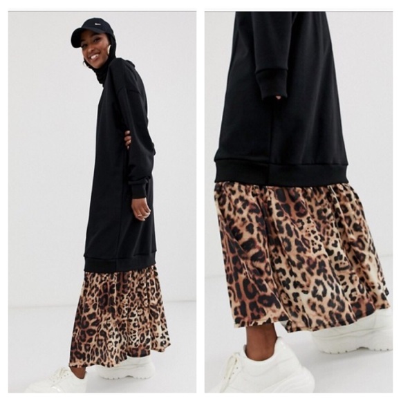 ASOS Sweat Leopard Print Hem Maxi Dress Sz 4 - Picture 2 of 8